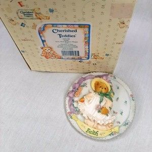 Cherished Teddies Faith Girls with Bonnets 1994 Plaque #104140 w/ Box